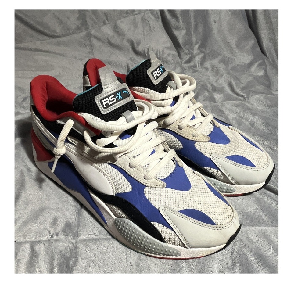 PUMA RS-X3 Puzzle Men's Low Top Sneakers White Blue Red Black 371570-05 Size 12